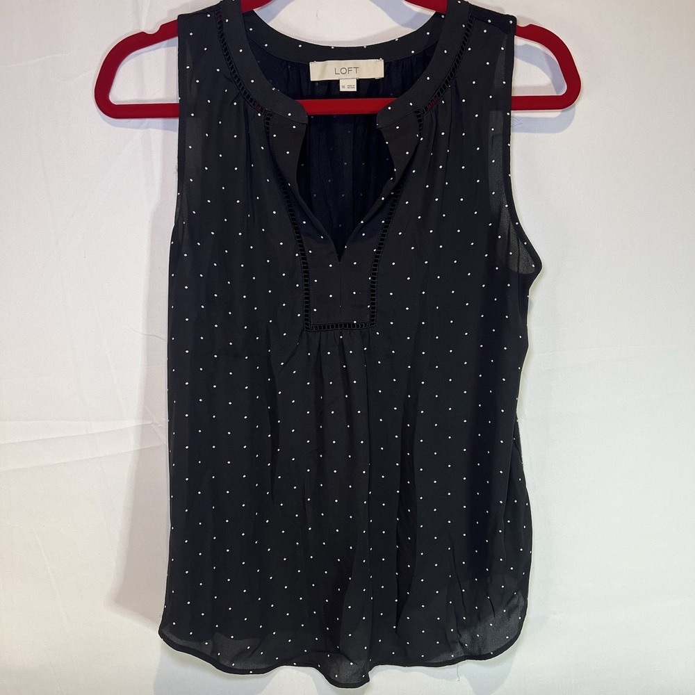 Loft Sleeveless Blouse XSmall XS Black White Polka Dot Top Shirt Professional‎